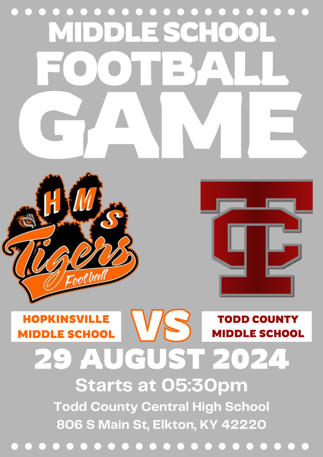 Hopkinsville Middle School Football @ Todd County