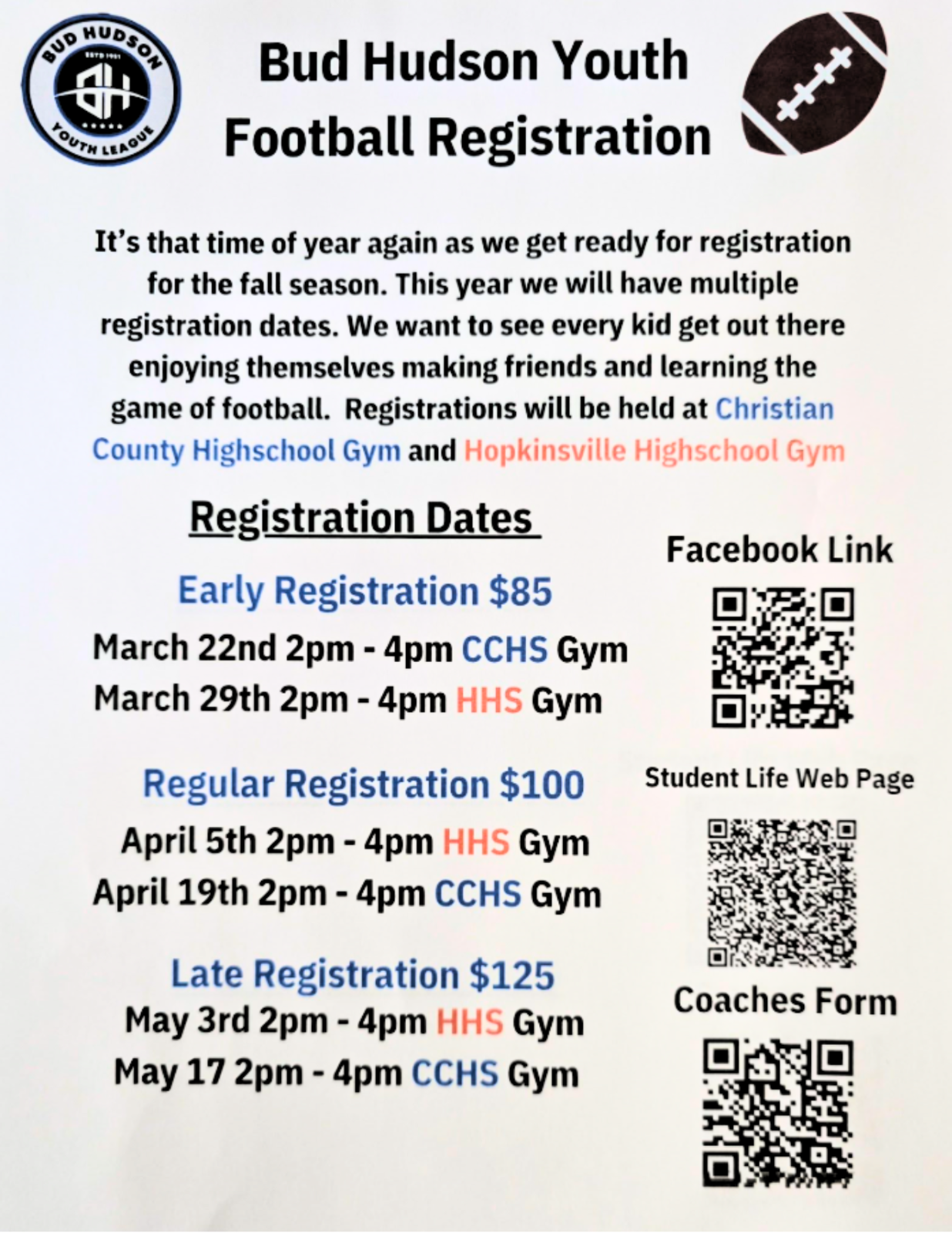 Bud Hudson You Football Registration