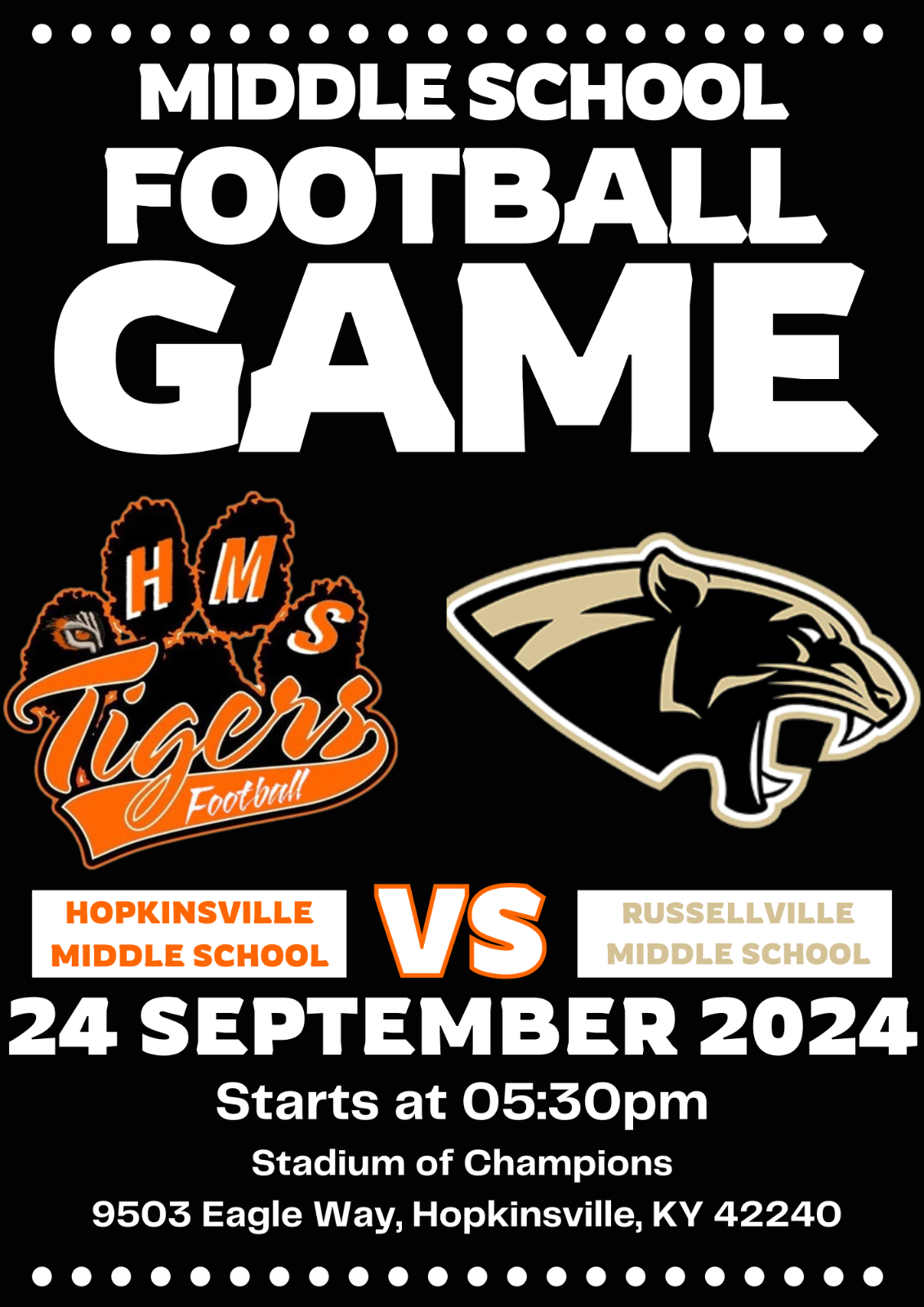 Hopkinsville Middle School Football vs. Russellville